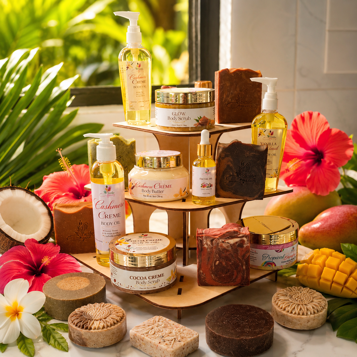 Belle Organics tropical skincare products